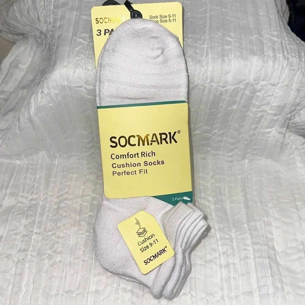 SOCMAK Ladies 3pk White Cushion Low Cut Comfort Rich Cotton Blend Ankle Socks